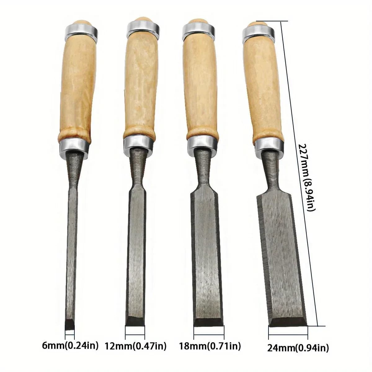 Set Pahat Kayu Pemegang Beech 4-Keping, 8/12/16/20mm