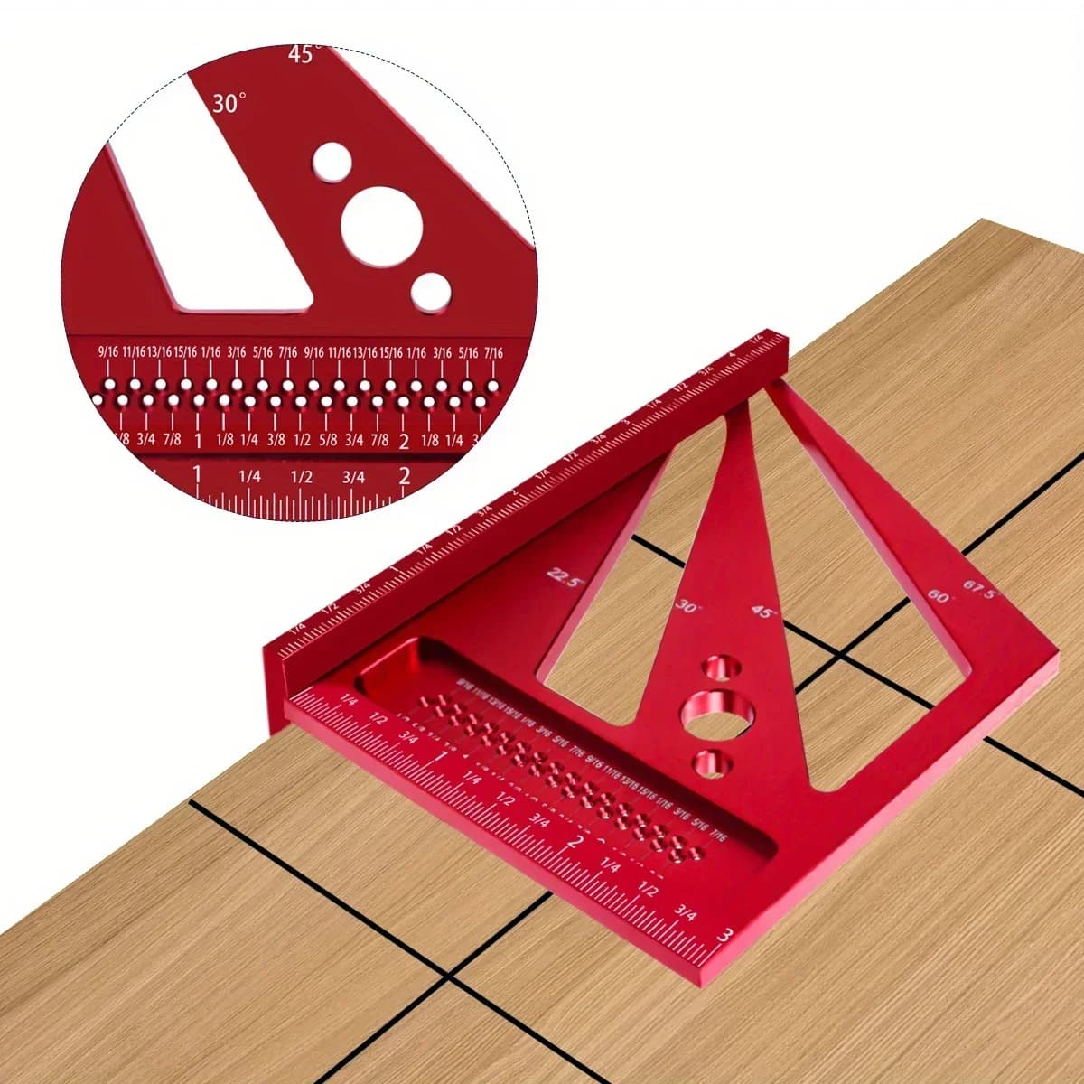 Pembaris Segi Empat & Protractor Sudut Pelbagai Aluminium 22.5-90 Darjah