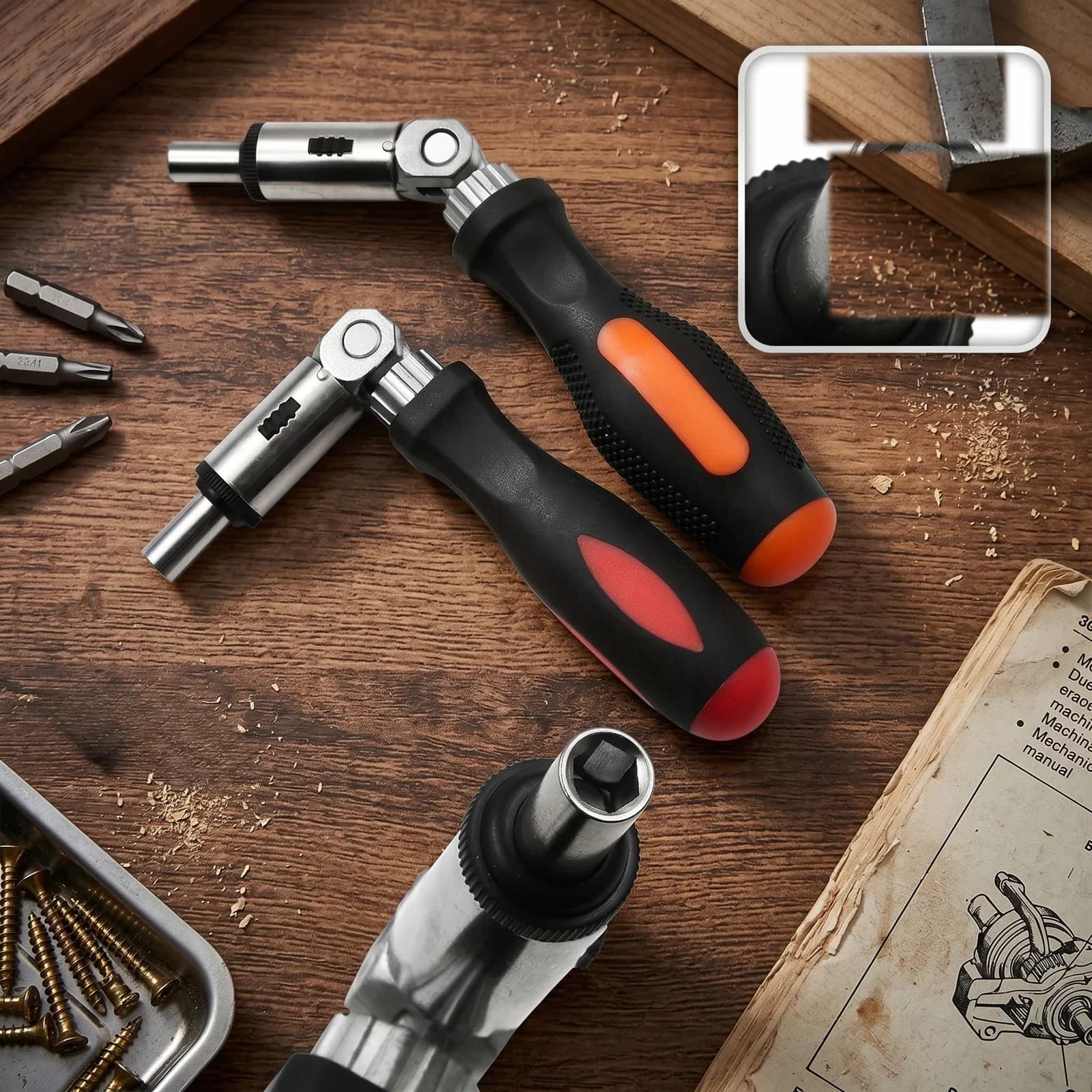 Set Pemutar Skru Ratchet Boleh Laras dengan Gagang Lipat