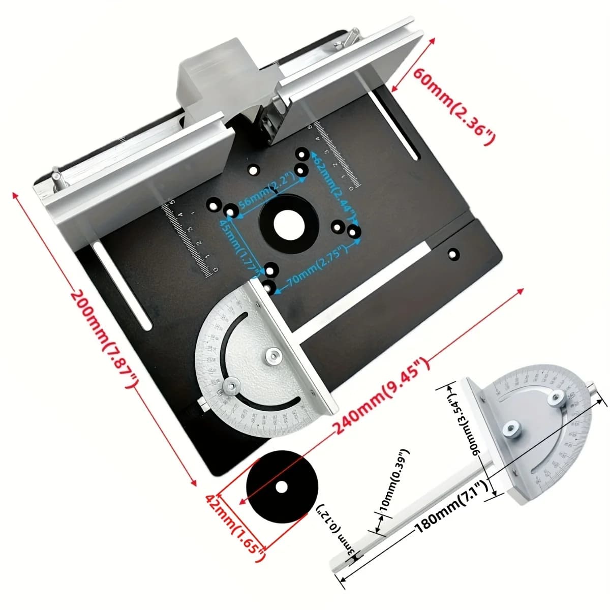 Plat Sisipan Meja Router Aluminium dengan Slot Miter
