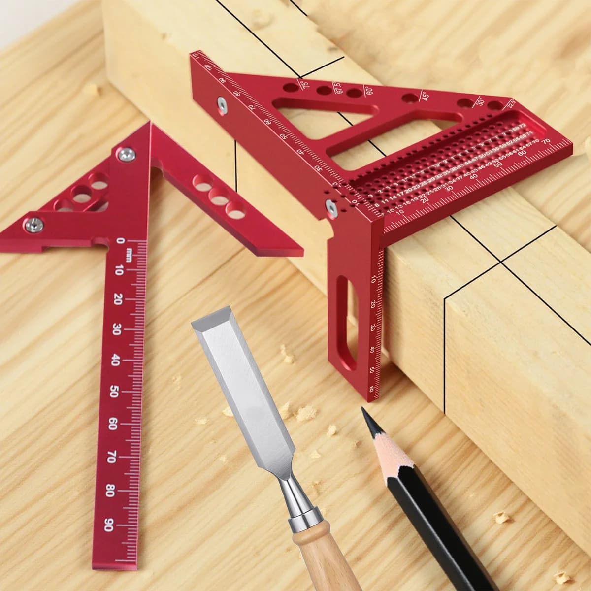 2-Pack Pembaris Segi Tiga & Penanda Pusat Metrik untuk Kerja Kayu