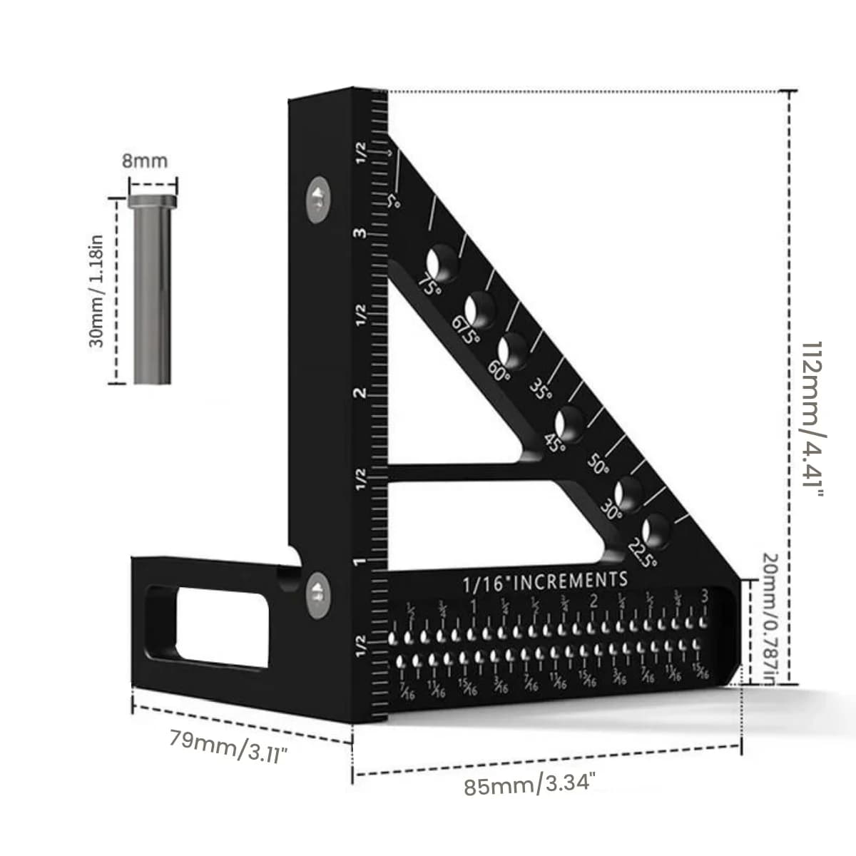 Protractor & Penanda Sudut Berbilang 3D Aloi Aluminium