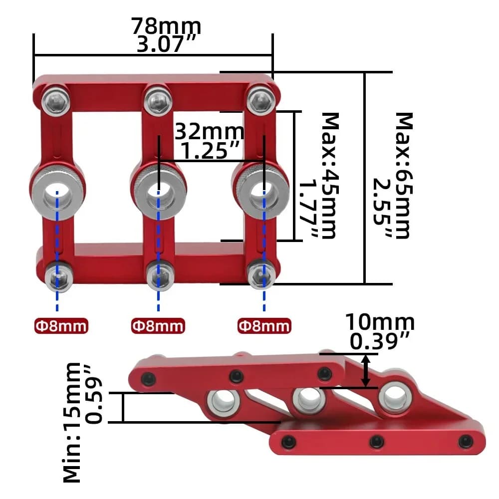 Jig Dowel Pemusat Diri dengan Sarung Gerudi 3-10mm