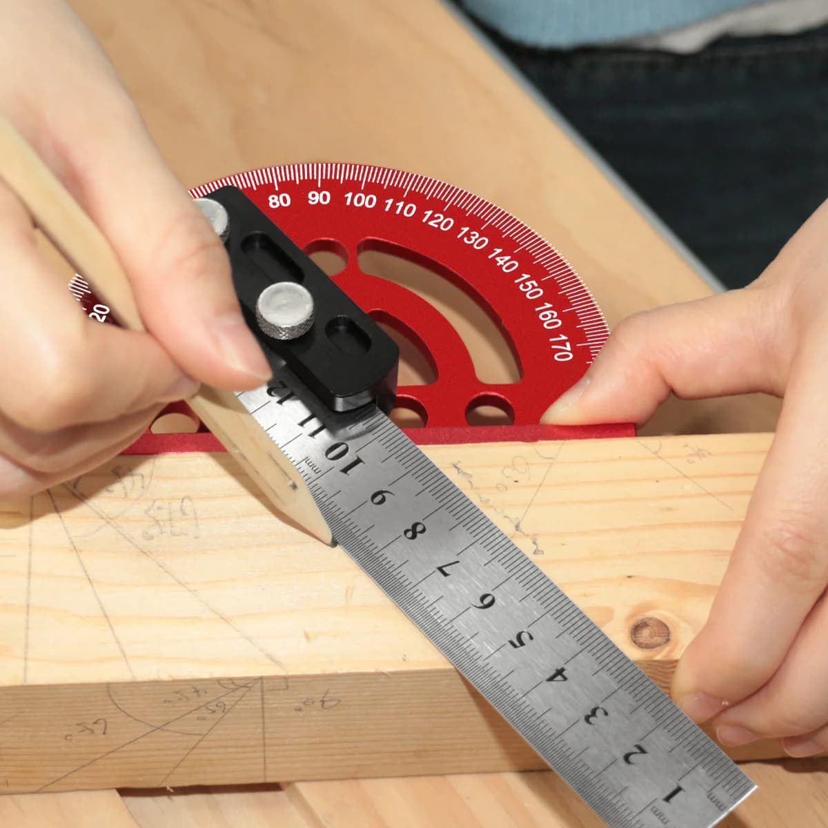 Protractor & Penanda Presisi Aluminium 180 Darjah