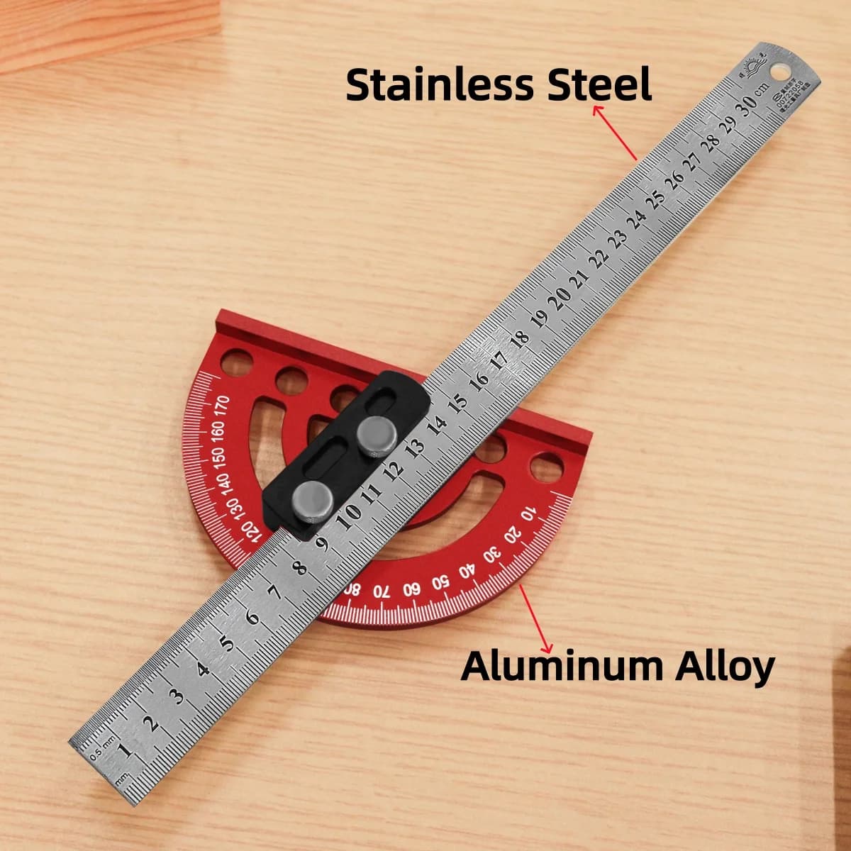 Protractor & Penanda Presisi Aluminium 180 Darjah