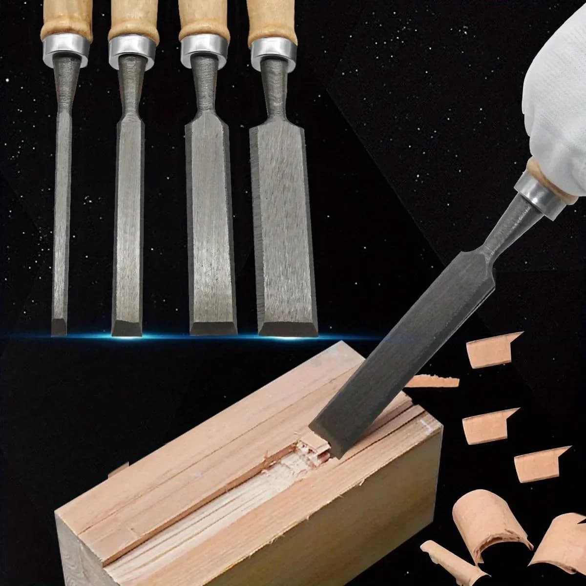 Set Pahat Kayu 4 Keping dengan Pemegang Beech, 8-20mm
