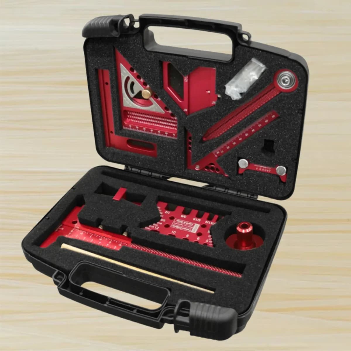Set Penyiku Kerja Kayu 10-Piece dengan Pembaris Lakaran dan Jangka
