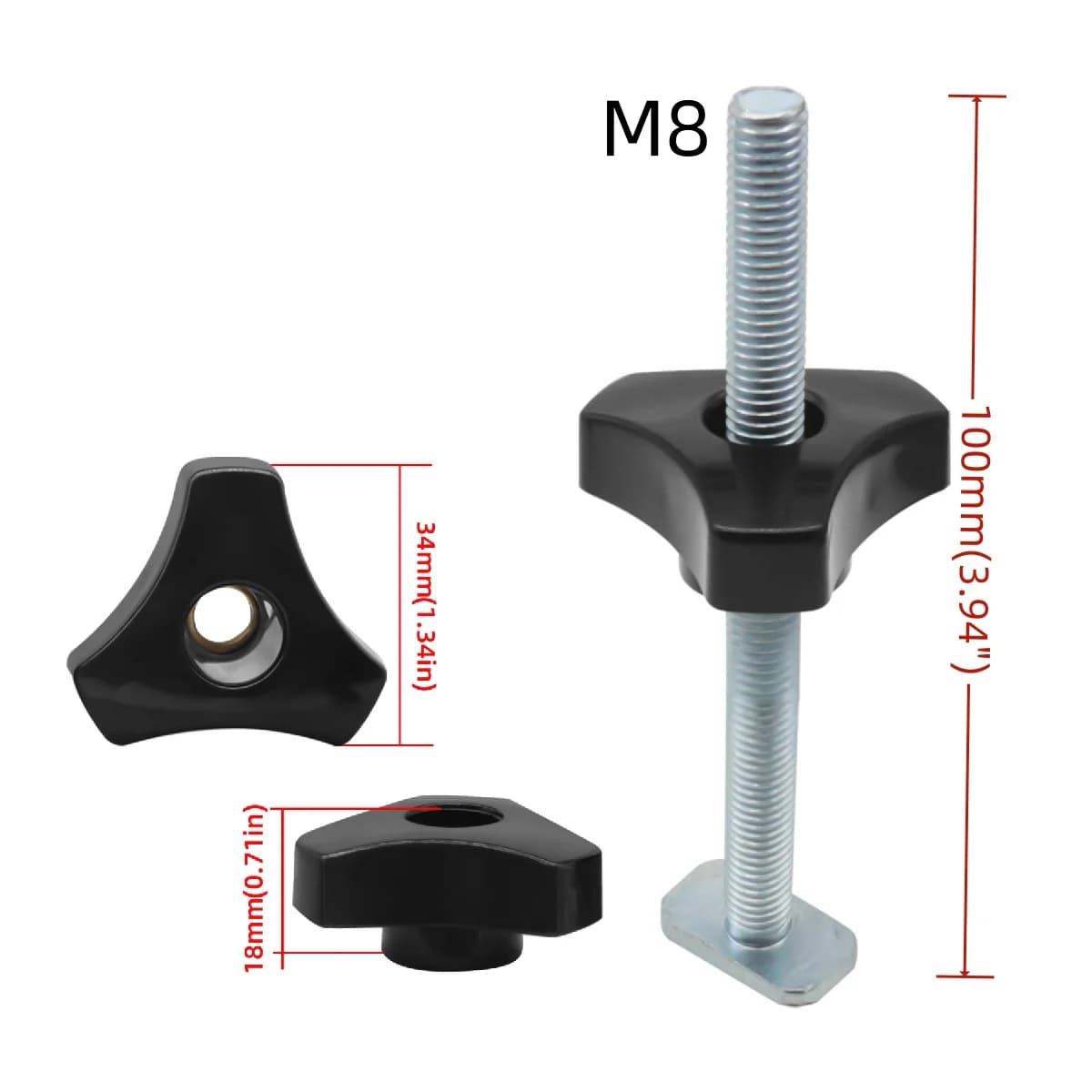 Set 8 Keping Knob Bolt T untuk T-Track 1/4 Inci