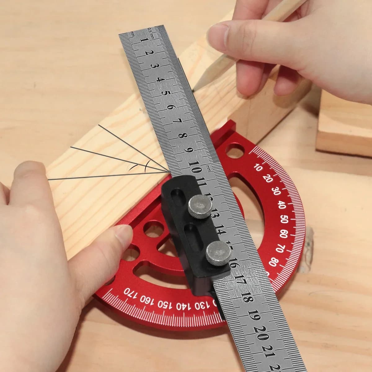 Protractor & Penanda Presisi Aluminium 180 Darjah