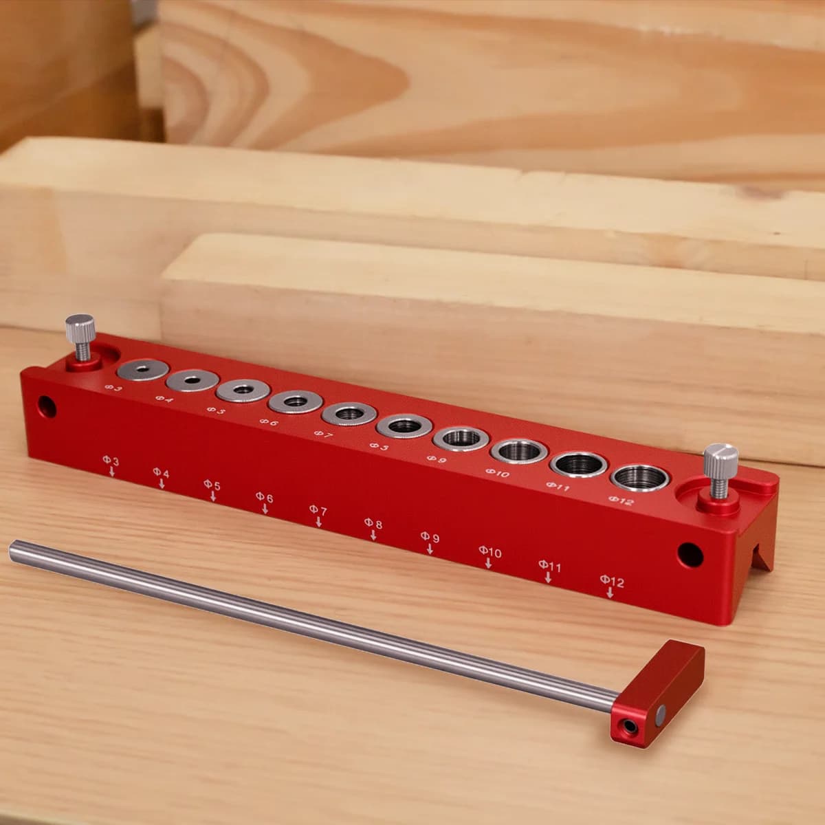 Jig Dowel Kayu Lanjutan dengan Rod Penentu Kedudukan