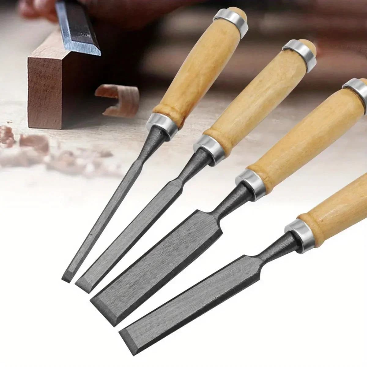 Set Pahat Kayu 4 Keping dengan Pemegang Beech, 8-20mm