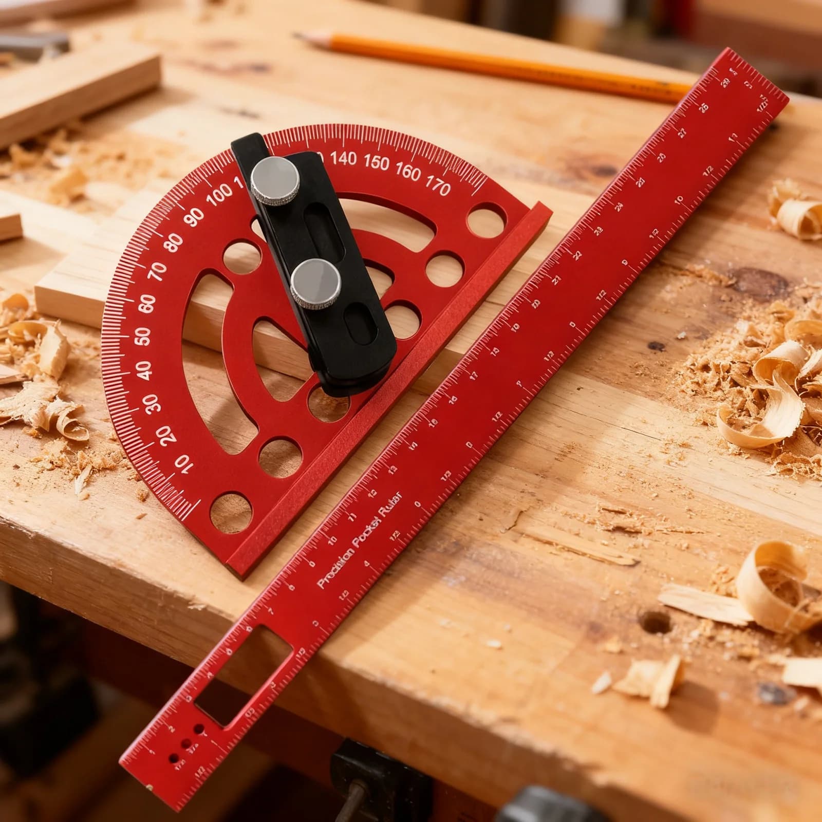 Protractor & Penanda Presisi Aluminium 180 Darjah