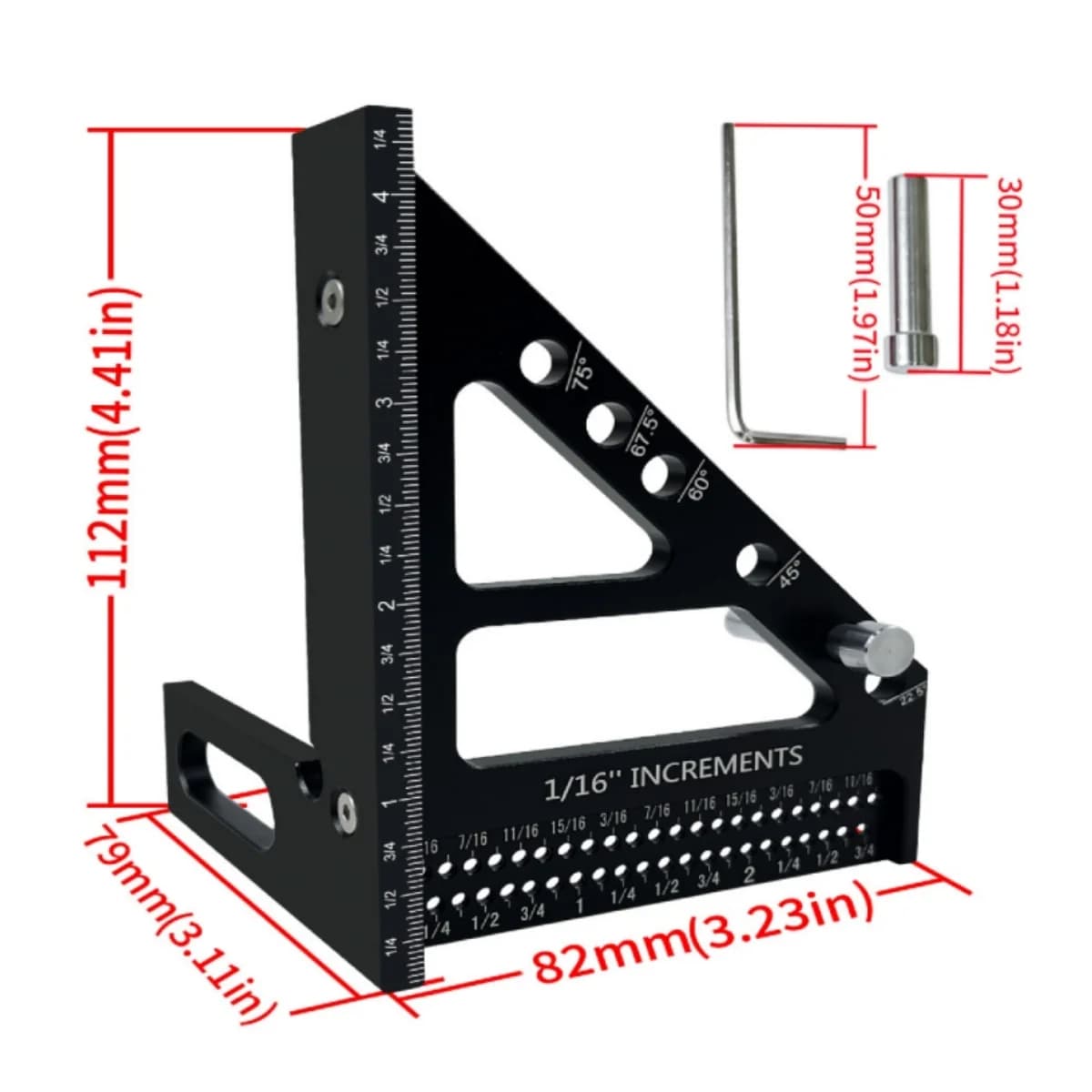 Protractor & Penanda Sudut Berbilang 3D Aloi Aluminium