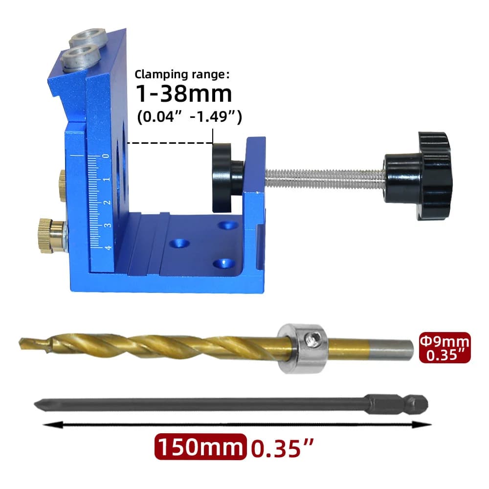 Kit Jig Lubang Poket dengan Panduan Gerudi, Mata Gerudi, dan Skru