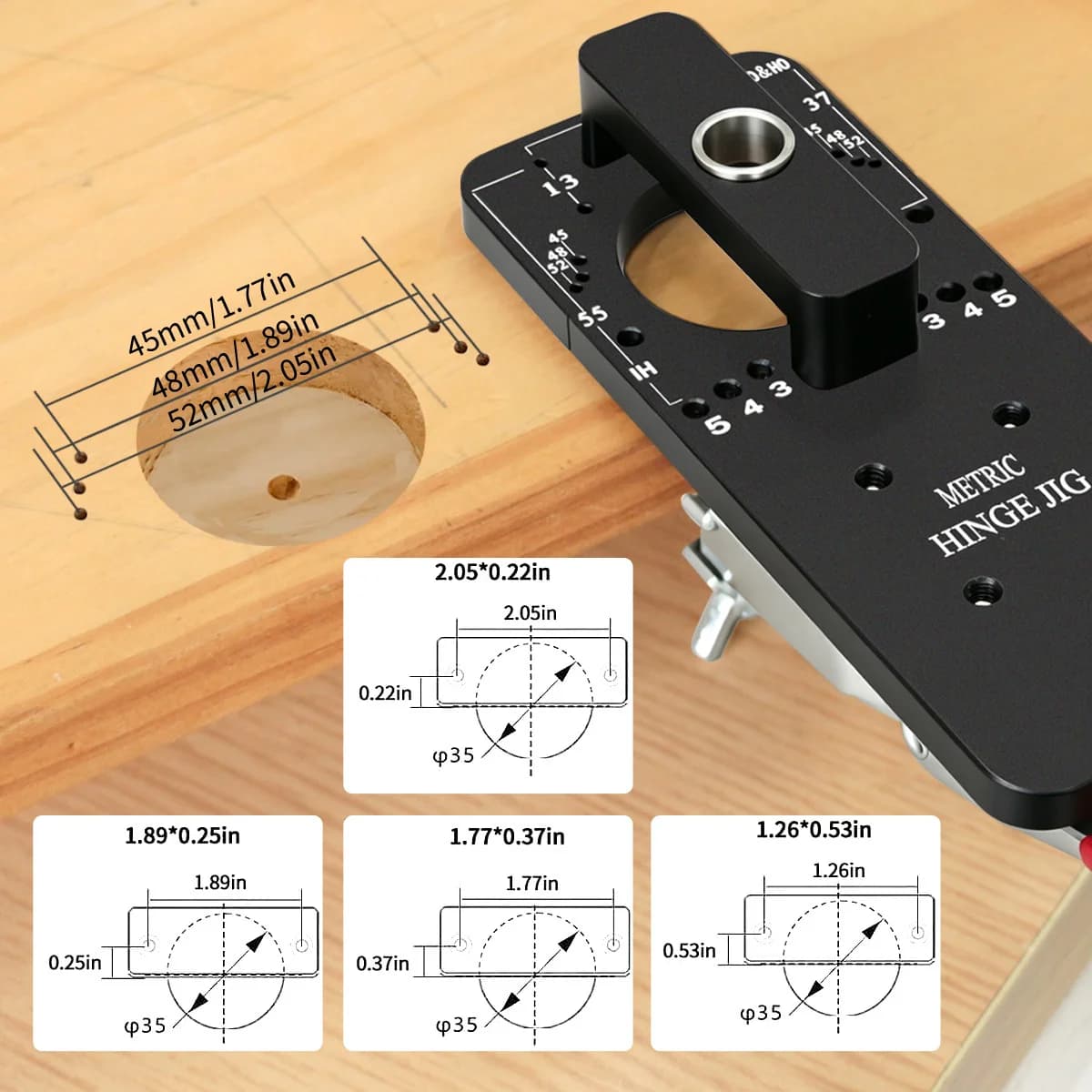 Jig Gerudi Lubang Engsel 35mm dengan Alat Pengapit