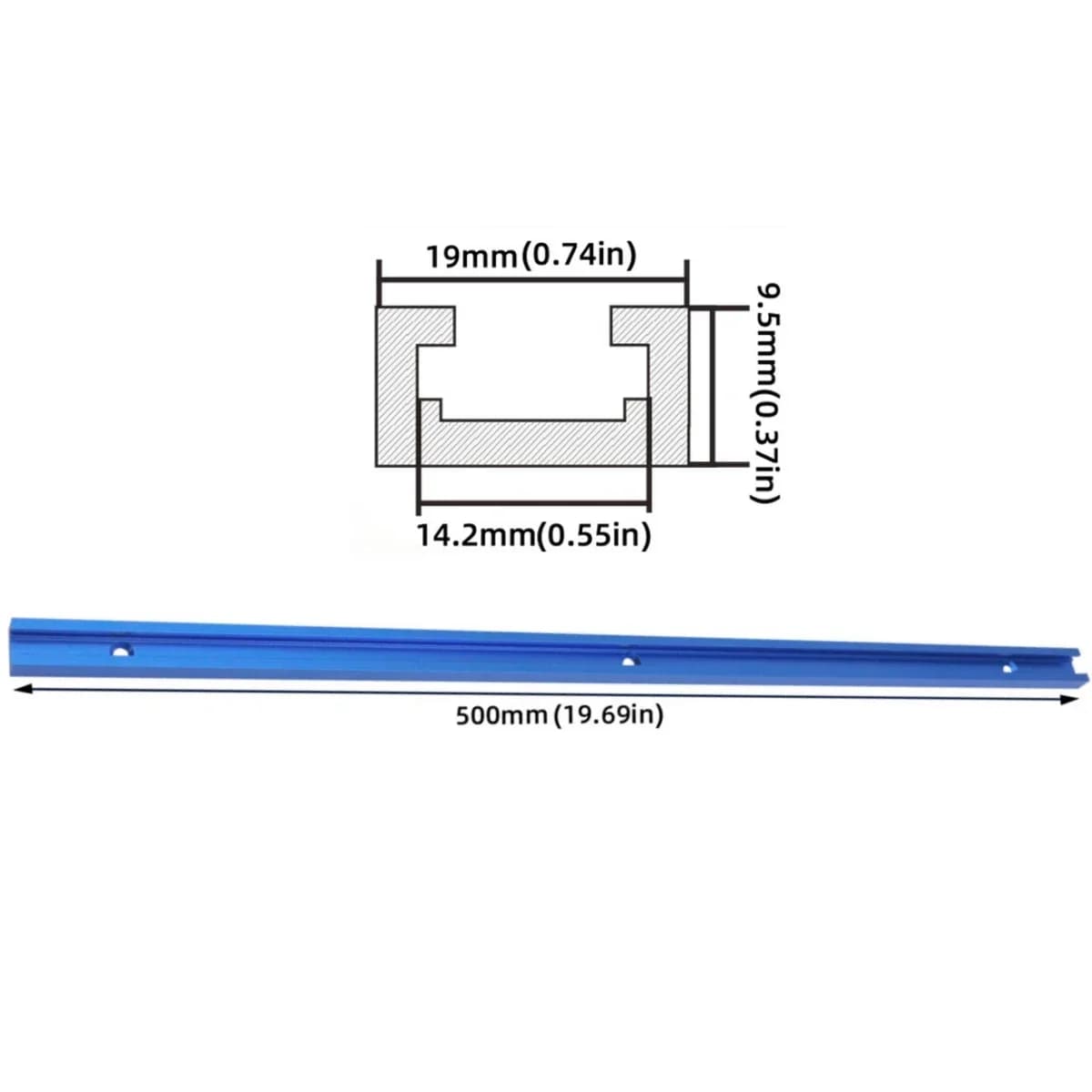 T-Track Potong Berganda 500mm dengan Set Knob Bolt T