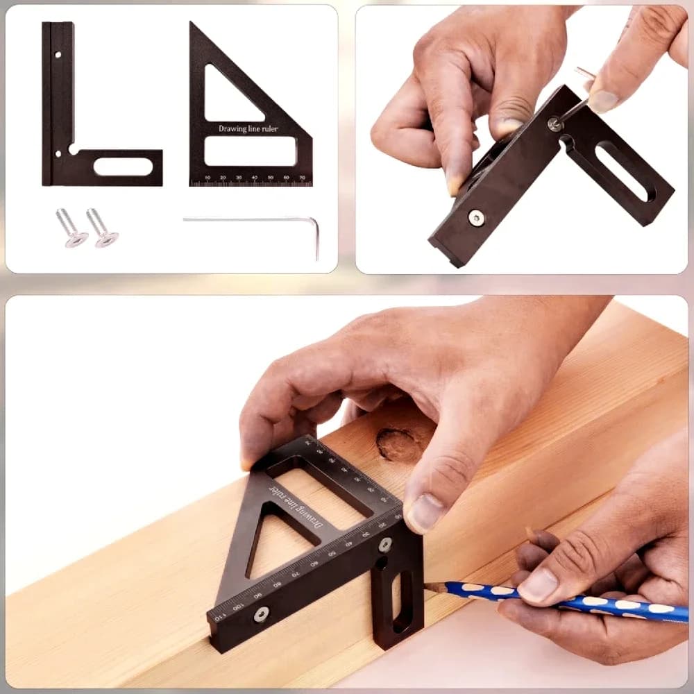 Protractor Pembaris Segi Tiga Miter Aluminium Sudut Pelbagai 3D