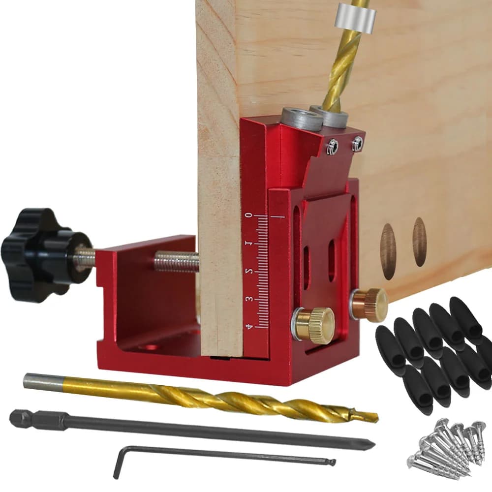 Kit Jig Lubang Poket dengan Panduan Gerudi, Mata Gerudi, dan Skru