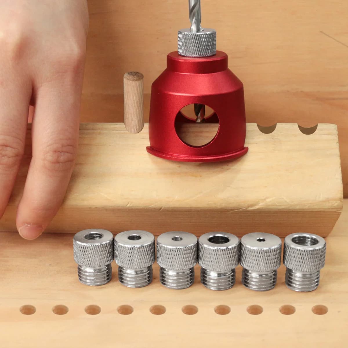Set Jig Dowel Kerja Kayu, 6/8/10mm dengan Mata Gerudi