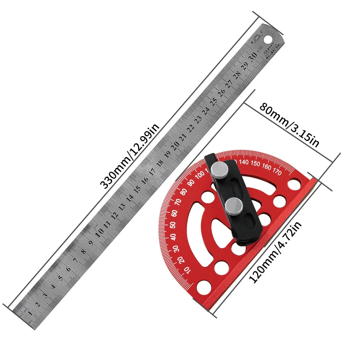 Protractor & Penanda Presisi Aluminium 180 Darjah