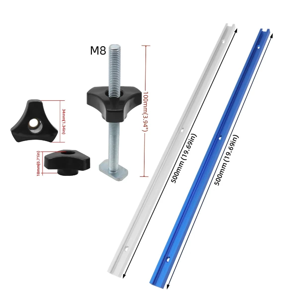 Kit T-Track Profil Potong Berganda 500mm & Bolt