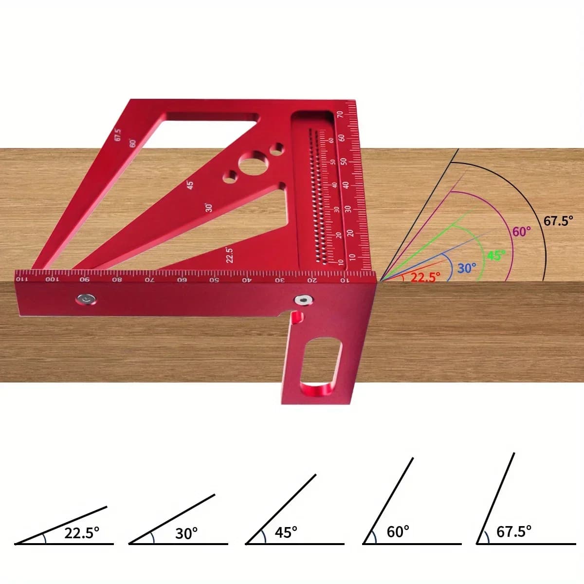 Pembaris Segi Empat & Protractor Sudut Pelbagai Aluminium 22.5-90 Darjah